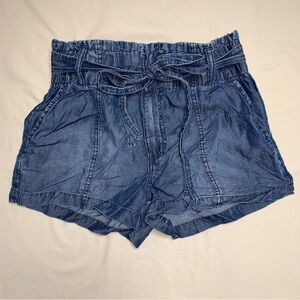 Jean Shorts WOmen’s 28 Paper Bag High Waisted Tie Front Blue Denim Summer Boho